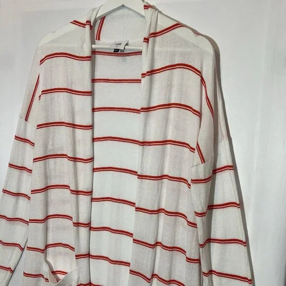 Cabi Women Cardigan Striped Medium Size Open Front Pockets Long Sleeves Orange - Picture 7 of 10
